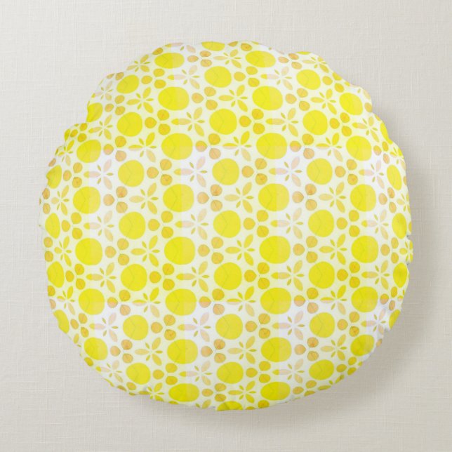 Lemon Yellow Retro Pattern Round Pillow (Front)