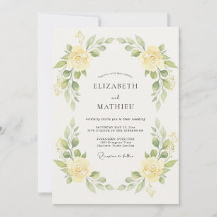 Lemon Yellow Rose Wedding Invitation