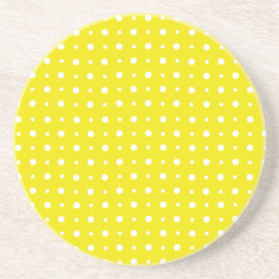 Lemon Yellow Sandstone Coaster, White Polka Dots Coaster