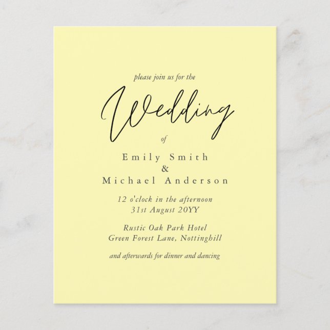 Lemon Yellow Script Typography only Budget Wedding (Front)