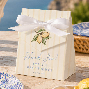 Lemon Yellow Stripes Baby Shower Thank You Favor Box