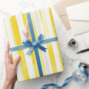 Lemon Yellow Stripes Bridal Shower Wrapping Paper