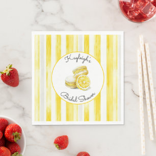 Lemon Yellow Stripes Macarons Bridal Shower  Napkin