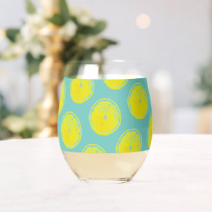 Lemon Yellow Teal Green Love 4Annie Stemless Wine Glass