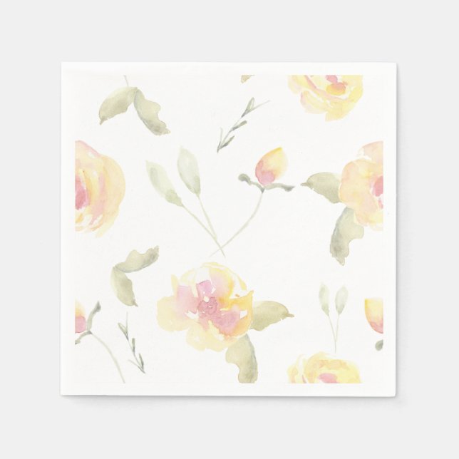 Lemon Yellow Watercolor Flowers Napkin (Front)