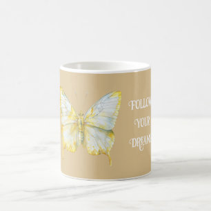 Lemon Yellow White Butterfly Dreams Coffee Mug