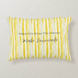 Lemon Yellow White Stripes Accent Pillow