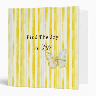 Lemon Yellow White Stripes Butterfly Find Joy Binder