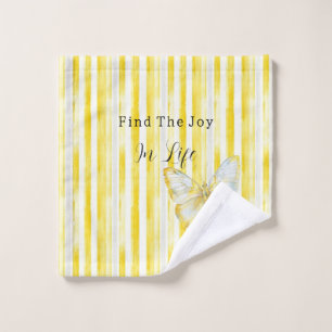 Lemon Yellow White Stripes Butterfly Find Joy Wash Cloth