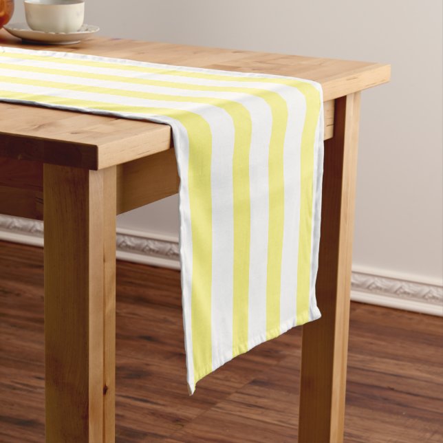 lemon yellow & white stripes short table runner (In Situ)