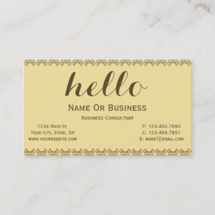 Lemon Yellow with Golden Brown HELLO Text Business Card