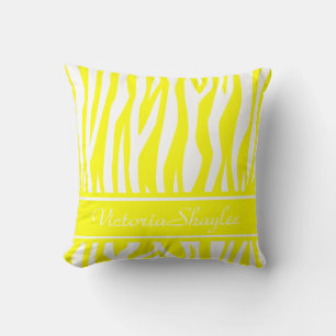 Lemon Yellow Zebra Print with custom text Throw Pillow