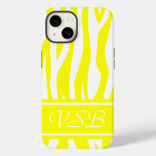 Lemon Yellow Zebra Print with monogram Case-Mate iPhone 14 Case
