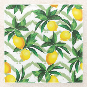Lemon zigzag: vintage hand-drawn pattern. glass coaster