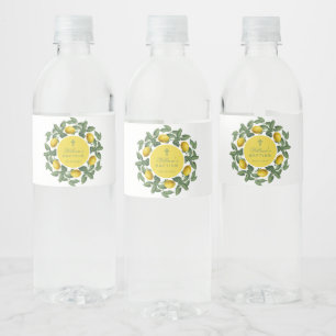 Lemonade Baptism Lemons Yellow Circle Botanical Water Bottle Label