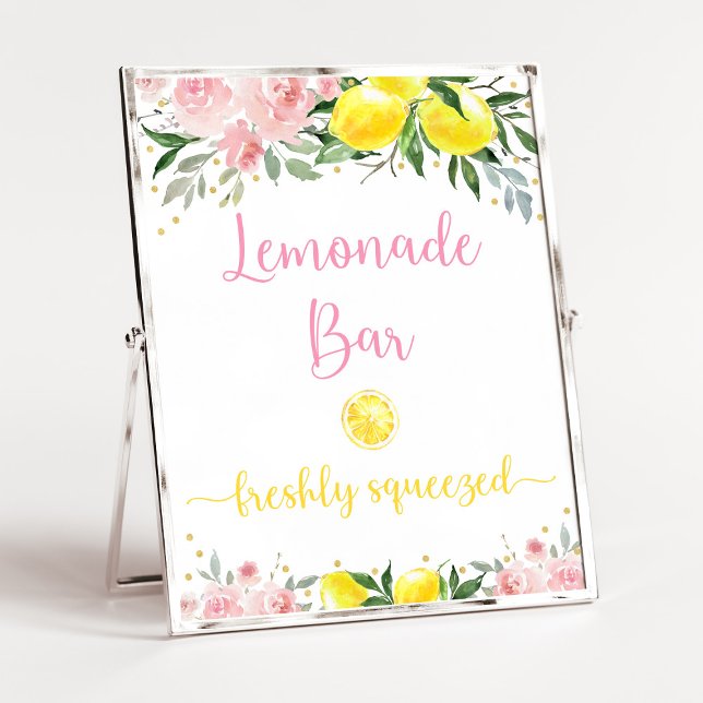 Lemonade Bar Pink Gold Floral Birthday Poster (Creator Uploaded)