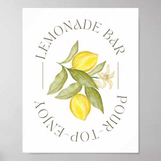 Lemonade Bar Sign for Lemon Themed Party (Front)