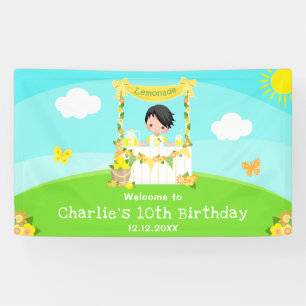 Lemonade Black Hair Boy Birthday Welcome Banner