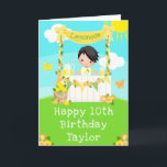Lemonade Black Hair Boy Happy Birthday  Card<br><div class="desc">This cute and whimsical birthday card can be personalized with a name or title such as son, grandson, nephew, friend etc. It features a black hair son with fair skin at a yellow lemonade stand which is decorated with flowers and bunting. In the background is a blue sky, sunshine and...</div>
