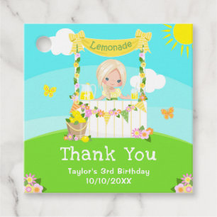 Lemonade Blonde Hair Girl Birthday Thank You Favour Tags