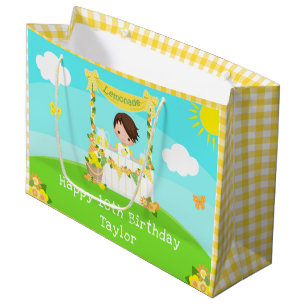 Lemonade Brown Hair Boy Happy Birthday Large Gift Bag