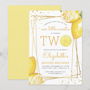 Lemonade Citrus Watercolor 2nd Birthday Party Invitation