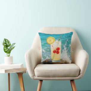 Lemonade Cocktail Drink On Ocean Rock Throw Pillow
