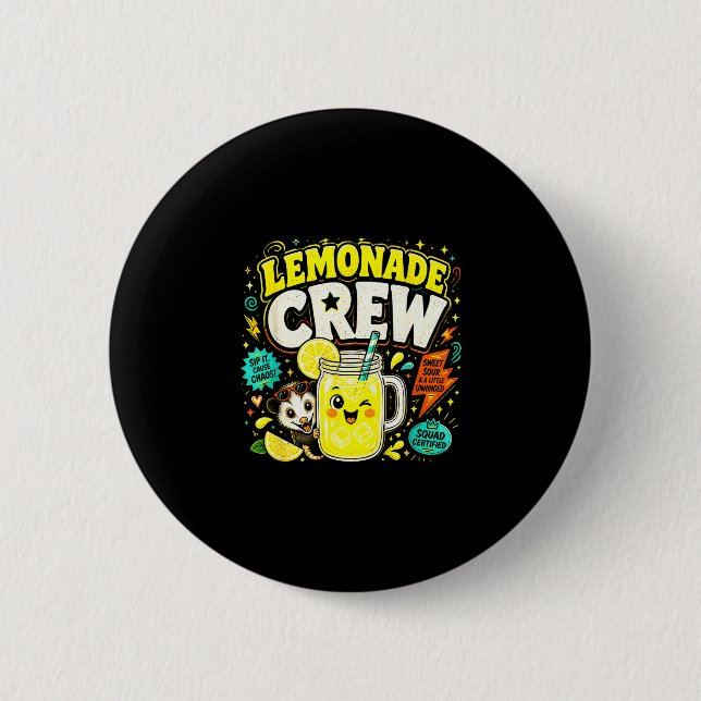 Lemonade crew funny cute kids lemonade stand 2 inch round button (Front)