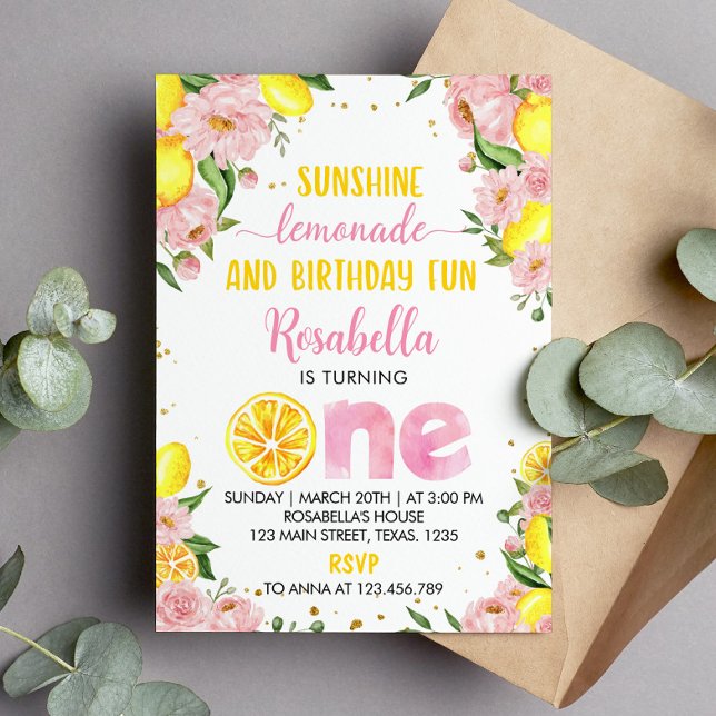 Lemonade Florale rose 1er Invitation anniversaire (Créateur téléchargé)