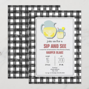 Lemonade Grey En vichy Sip & See Baby Invitation