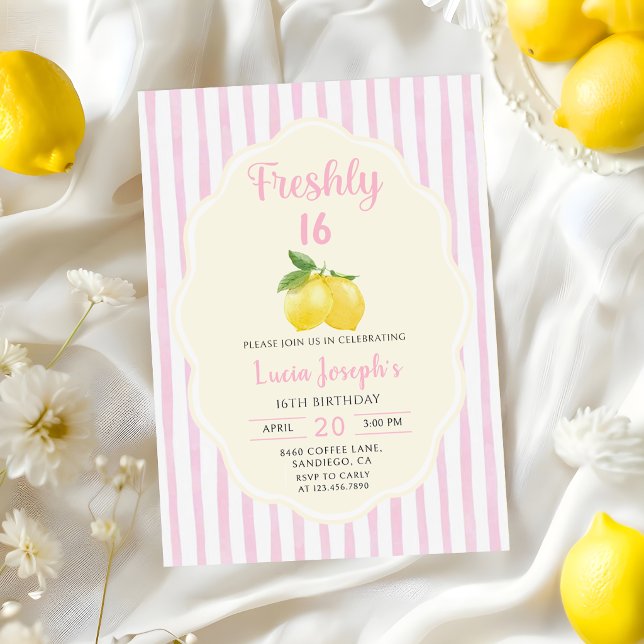 Lemonade Lemon Freshly 16th Birthday Invitation (Creator Uploaded)