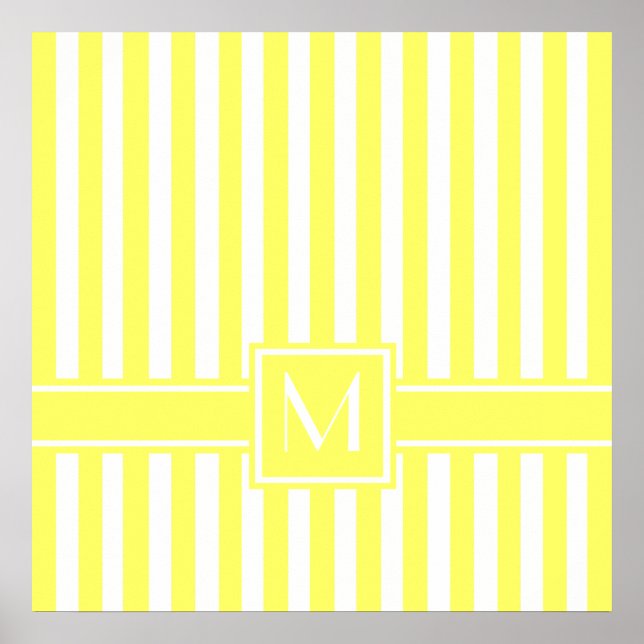 Lemonade Modern Stripe with Monogram Poster (Front)