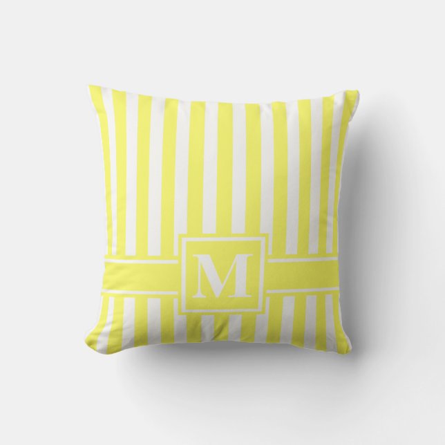 Lemonade Modern Stripe with Monogram Throw Pillow (Front)