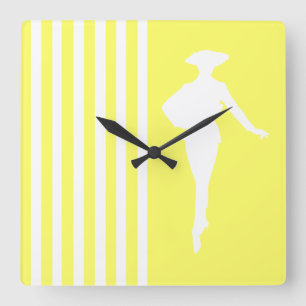 Lemonade Modern Stripes with Fashion Silhouette Square Wall Clock