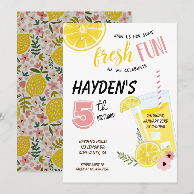Lemonade party, lemonade Birthday, Sunshine Invitation (Front/Back)