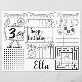 Lemonade Placemats, Pink lemonade activity sheet