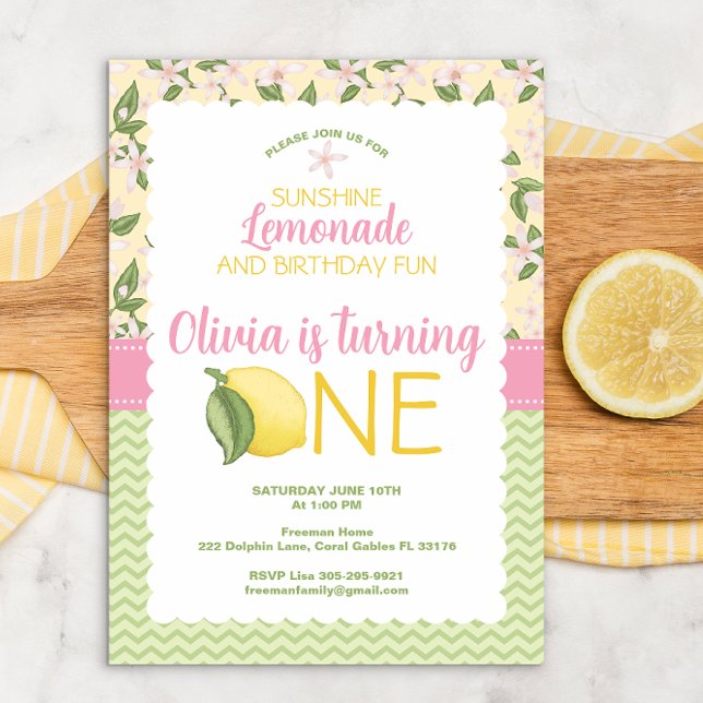 Lemonade rose 1er anniversaire Invitation (Créateur téléchargé)