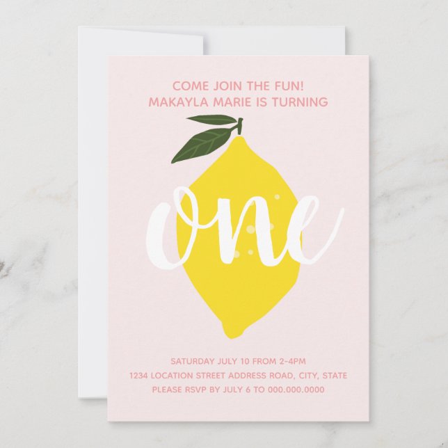 Lemonade rose Première Invitation d'anniversaire (Devant)