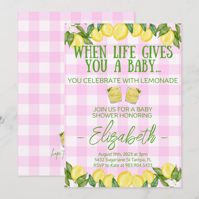 Lemonade Rose Thème Baby shower Invitation (Devant / Derrière)
