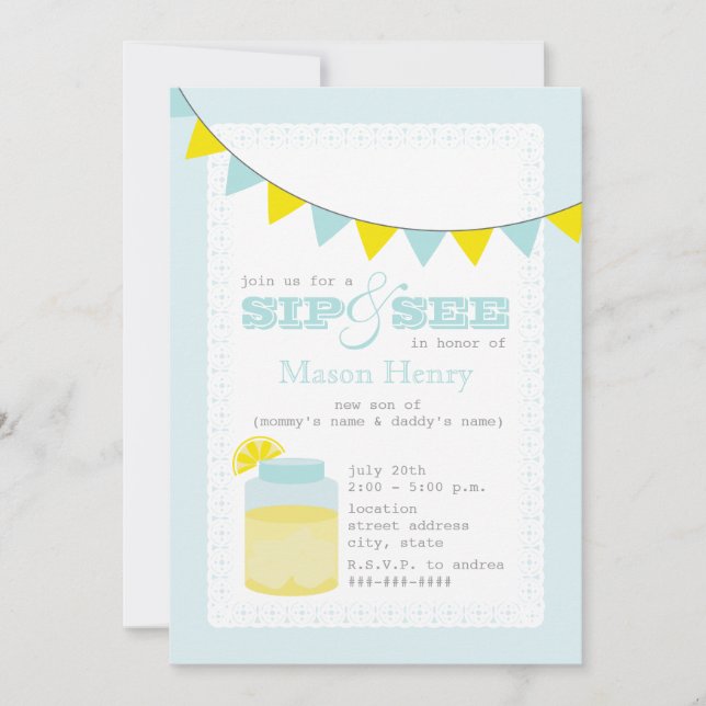 Lemonade Sip And See Baby Boy Invitation (Front)