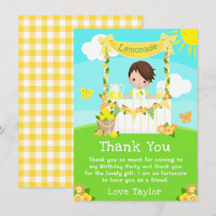 Lemonade Stand Birthday Brown Hair Boy Thank You Card
