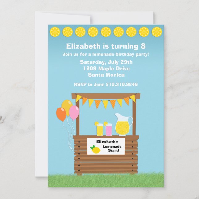 Lemonade Stand Birthday Party Invitation (Front)