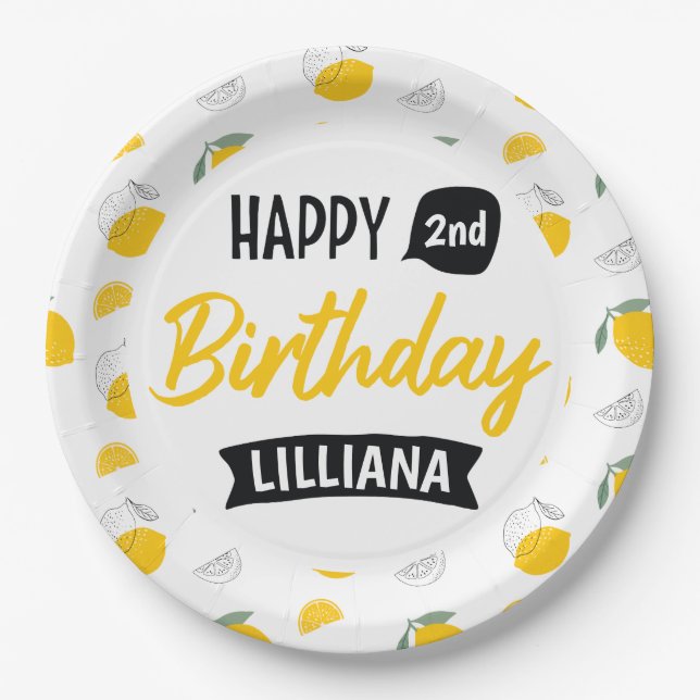 Lemonade Stand Happy Birthday Theme Personalized Paper Plate (Front)