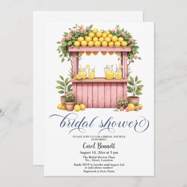 Lemonade Stand Mediterranean Summer Bridal Shower Invitation (Front/Back)