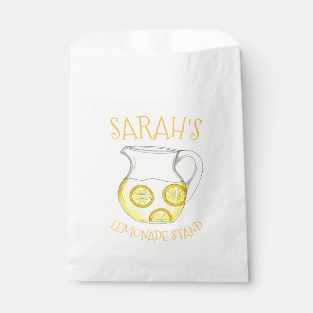 Lemonade Stand Refreshing Yellow Lemon Ade Pitcher Favour Bag (Front)