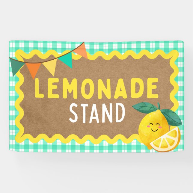 Lemonade Stand Signs for Kids Booth Gingham Lemons (Horizontal)