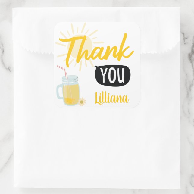 Lemonade Stand Thank You Personalized Square Sticker (Bag)