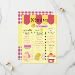 Lemonade Stand Yellow 1st Birthday Party Save The  Date