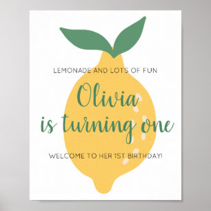 Lemonade Turning One Lemon Welcome 1st Birthday Poster