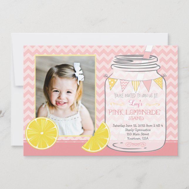Lemonaid Stand Chevron Pendants Party Birthday Invitation (Front)